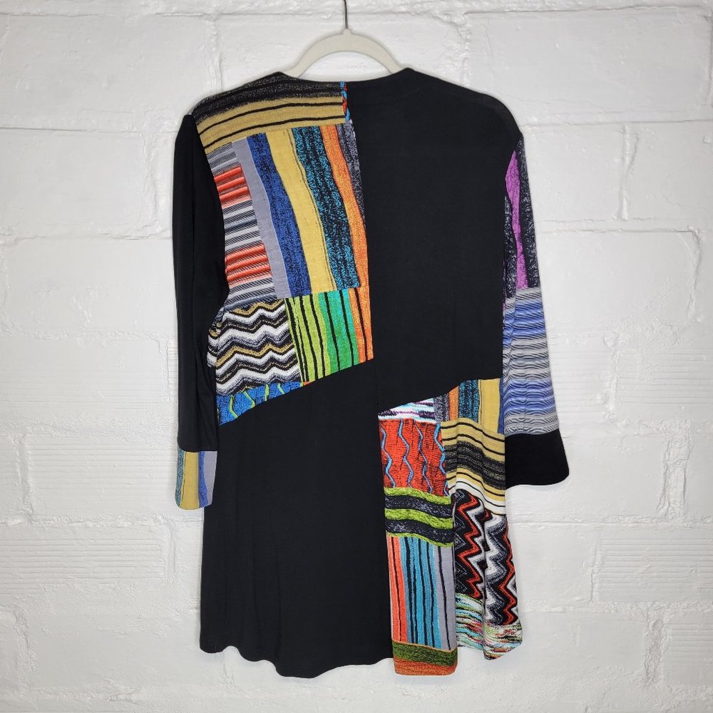 Parsley & Sage Women's Small Tunic Shirt Top Black Orange Patchwork - Picture 2 of 5